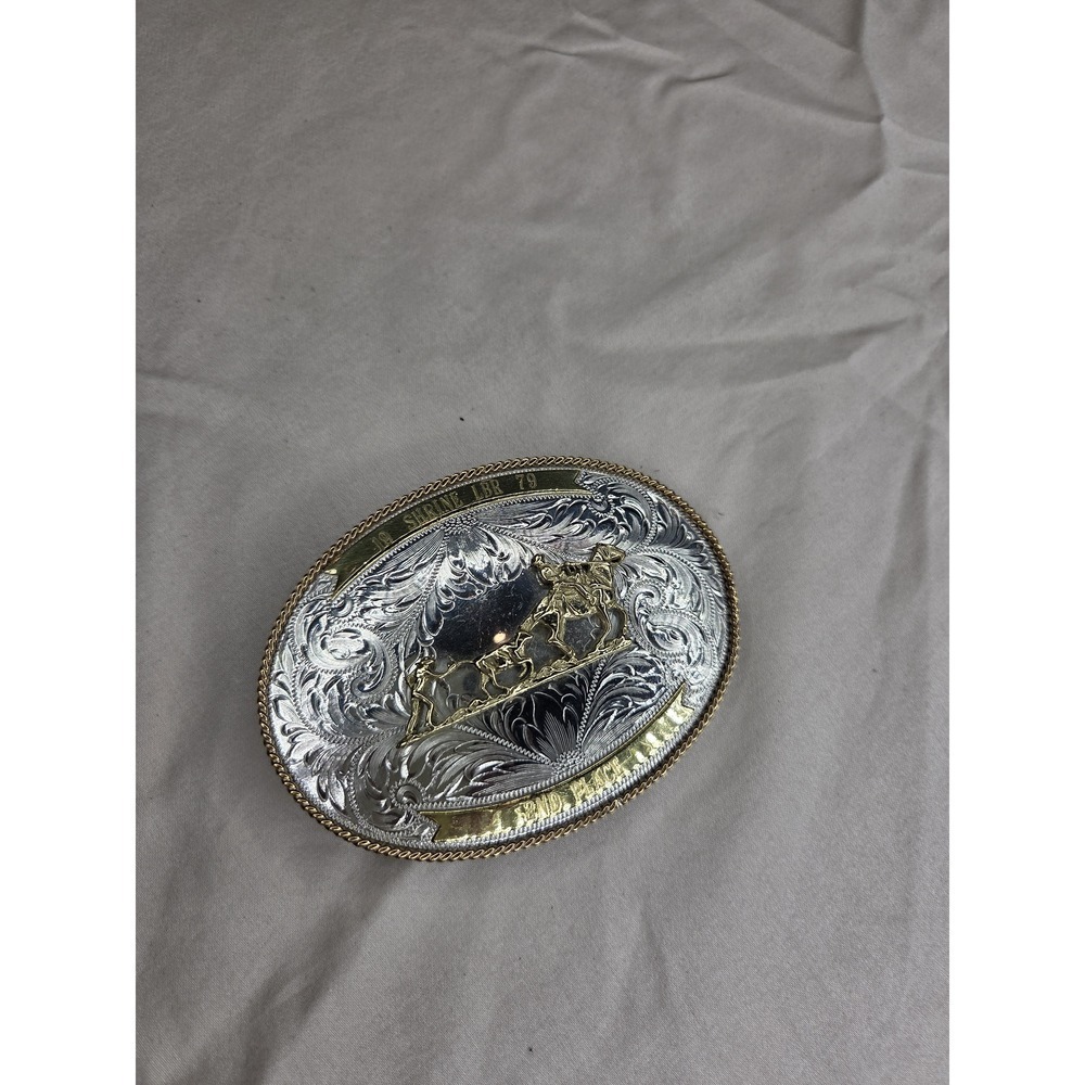Vintage - Montana Silversmiths Large Team Western Scene Belt Buckle